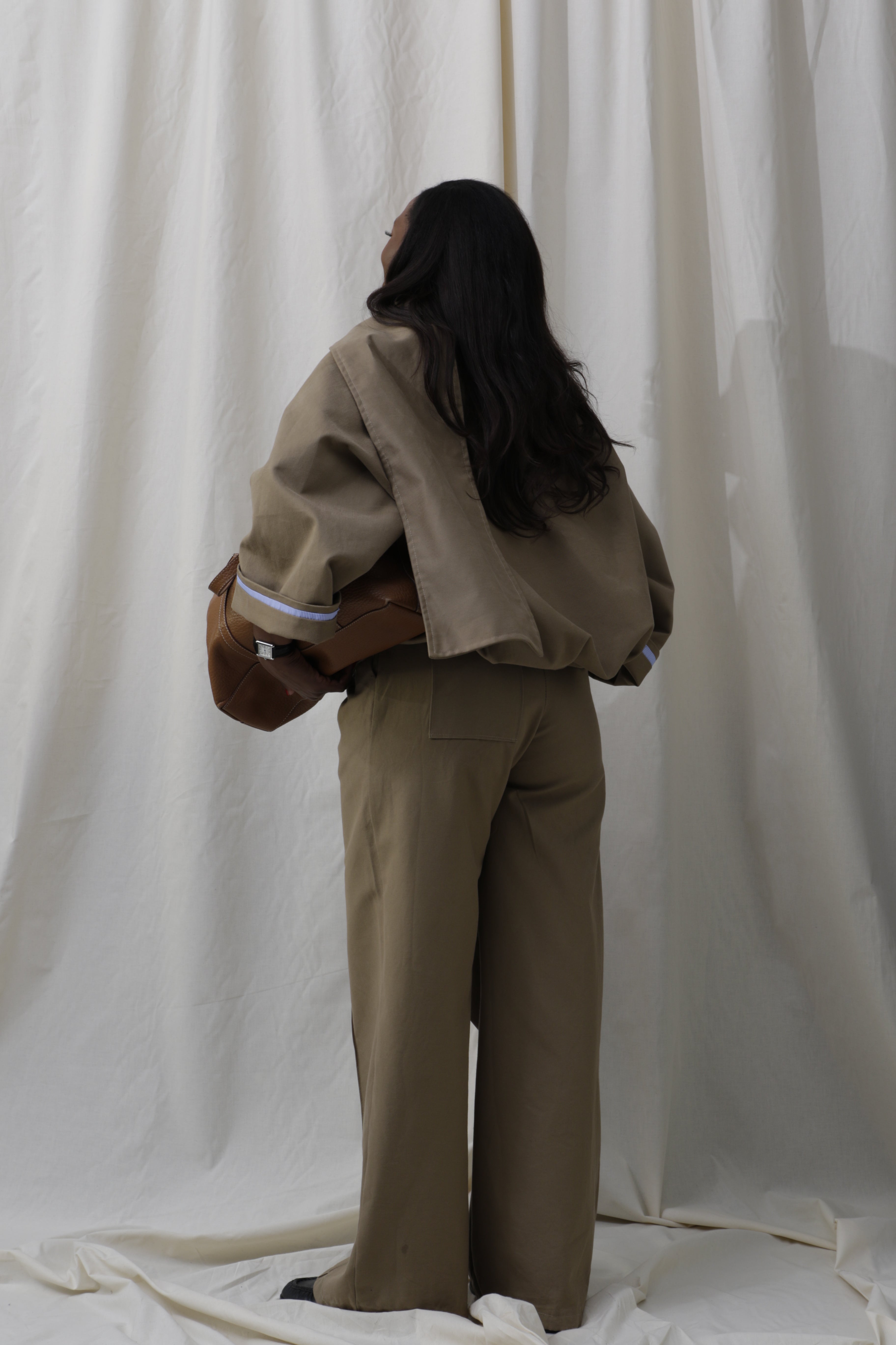 Twill High-waisted Trousers