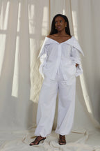 The Naomi Set: Drawstring Trousers with Convertible Hem, Crisp White